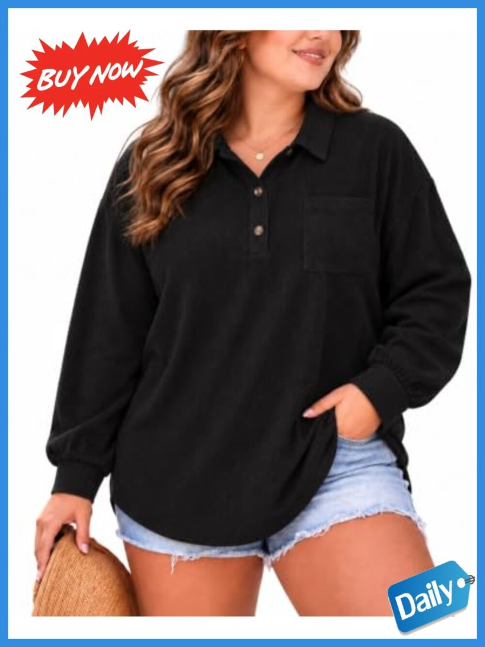 Corduroy Half Button Henley Top Long Sleeve Plus Size Fall Shirt